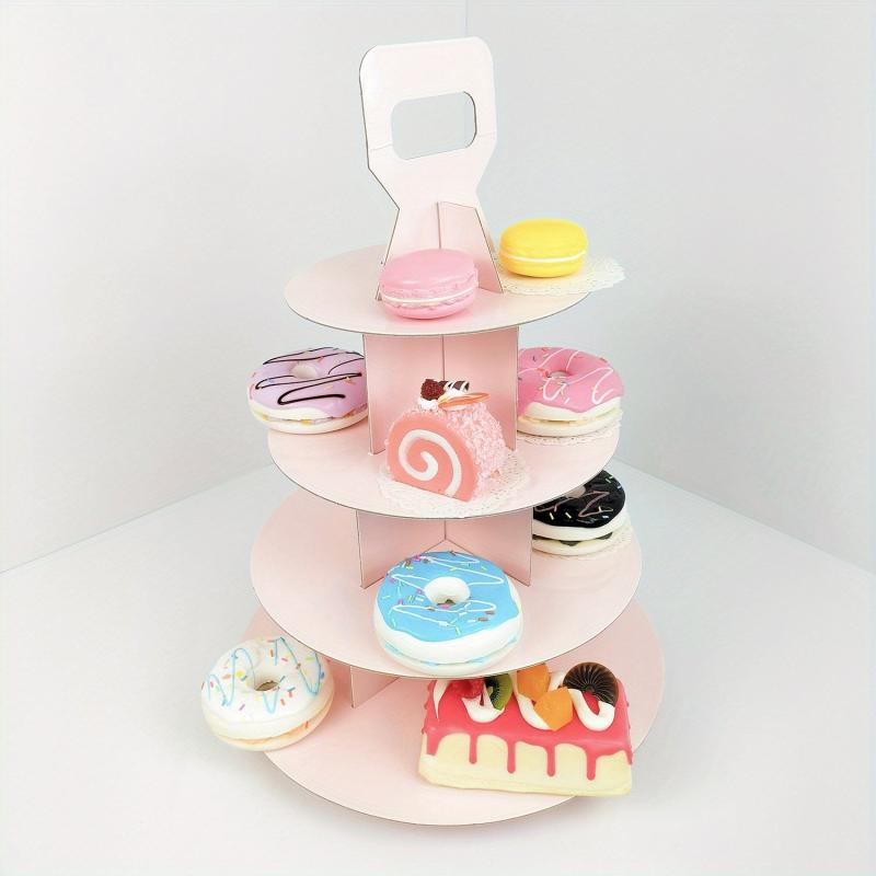 4 Tier Cupcake Stand Pink Cardboard Dessert Display Tower
