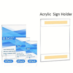 6pcs Acrylic Wall Sign Holders, 8.5X11 Inch, No Drill, Home Office Storage