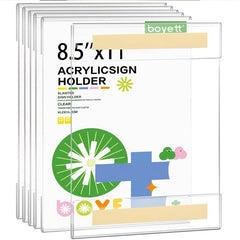 6pcs Acrylic Wall Sign Holders, 8.5X11 Inch, No Drill, Home Office Storage