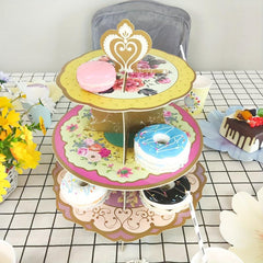3 Tiers Vintage Paper Cupcake Stand for Birthday Party