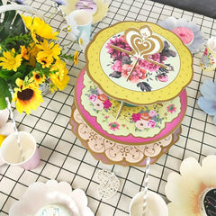 3 Tiers Vintage Paper Cupcake Stand for Birthday Party