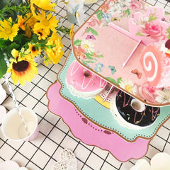 Paper Birthday Cake Stand Double Sided Different Patterns Three-layer