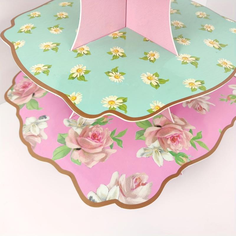 Paper Birthday Cake Stand Double Sided Different Patterns Three-layer