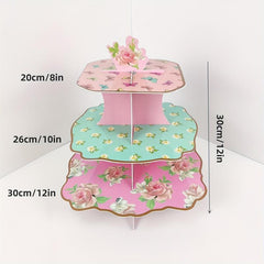 Paper Birthday Cake Stand Double Sided Different Patterns Three-layer