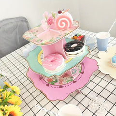 Paper Birthday Cake Stand Double Sided Different Patterns Three-layer