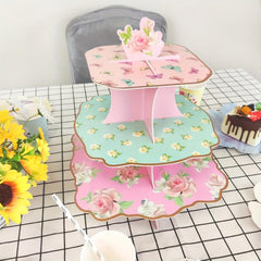 Paper Birthday Cake Stand Double Sided Different Patterns Three-layer