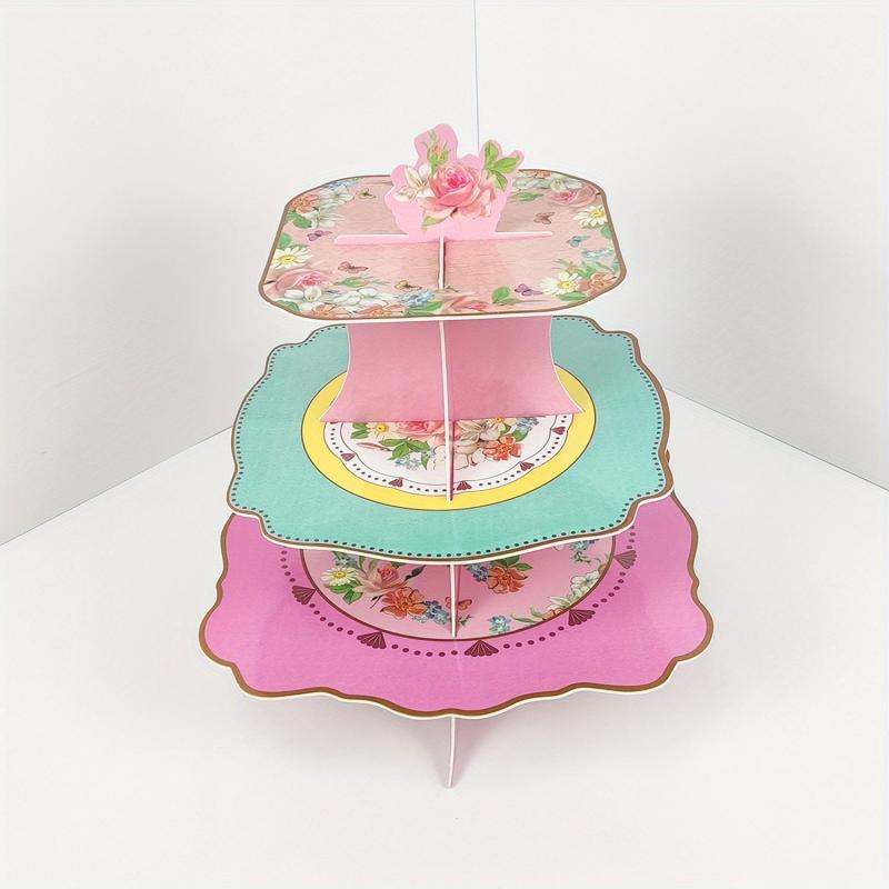 Paper Birthday Cake Stand Double Sided Different Patterns Three-layer