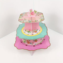 Paper Birthday Cake Stand Double Sided Different Patterns Three-layer