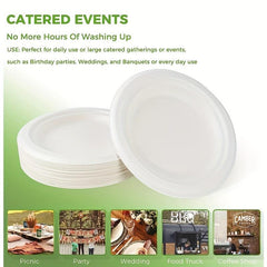 50pc Biodegradable Natural Sugarcane Pulp Paper Plates Disposable Tableware