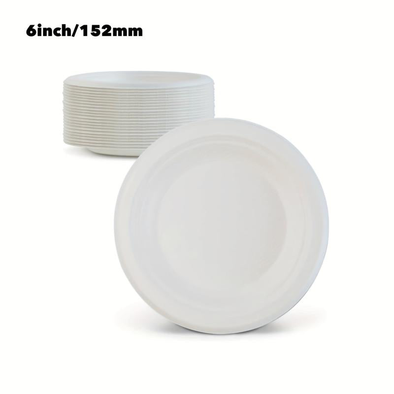 50pc Biodegradable Natural Sugarcane Pulp Paper Plates Disposable Tableware