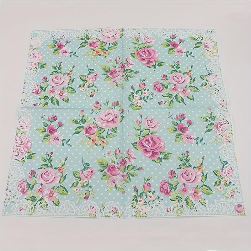 20pcs Disposable Rose Printed Square Napkins Party Printed Napkins