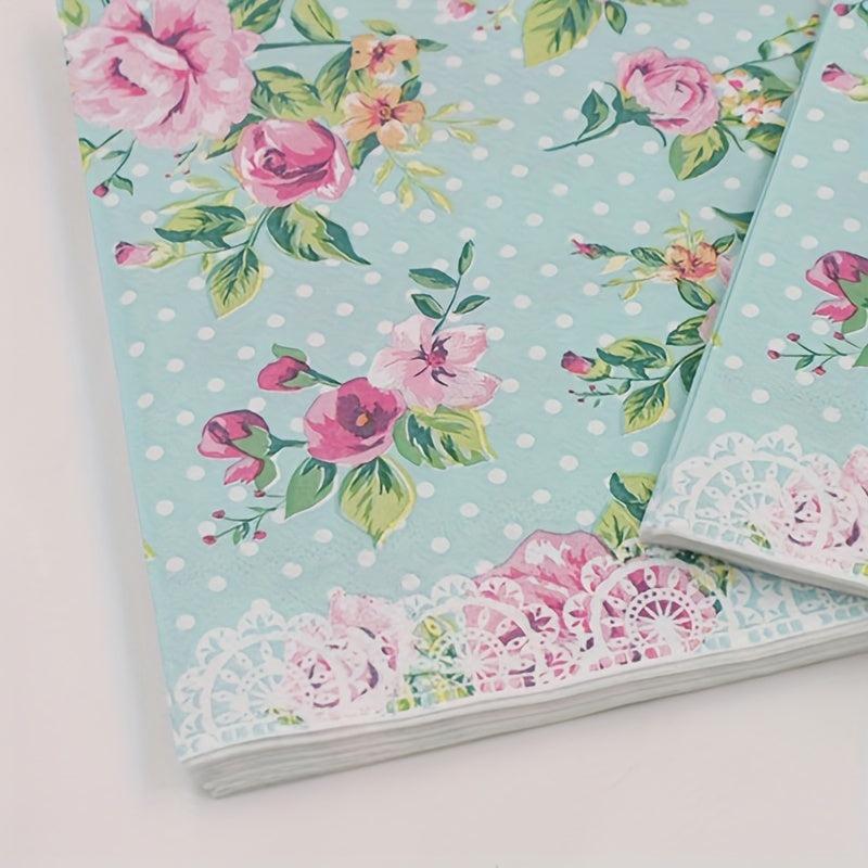 20pcs Disposable Rose Printed Square Napkins Party Printed Napkins