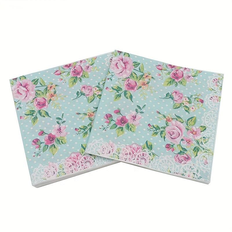 20pcs Disposable Rose Printed Square Napkins Party Printed Napkins