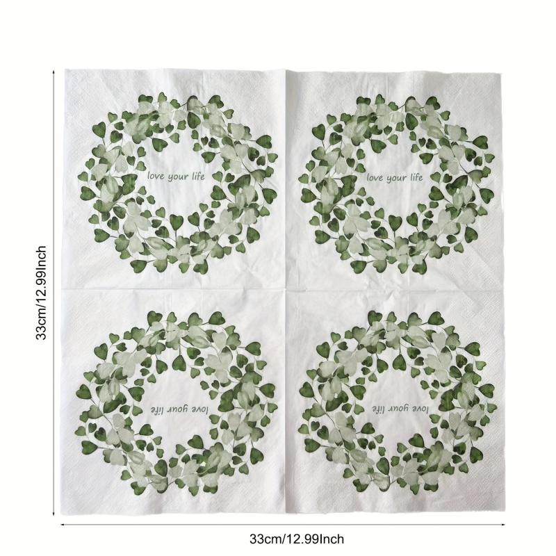 20pcs Stylish Eucalyptus Leaf Wreath Printed Napkins