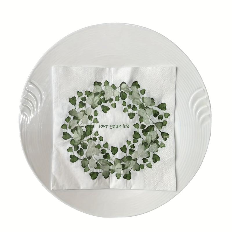 20pcs Stylish Eucalyptus Leaf Wreath Printed Napkins