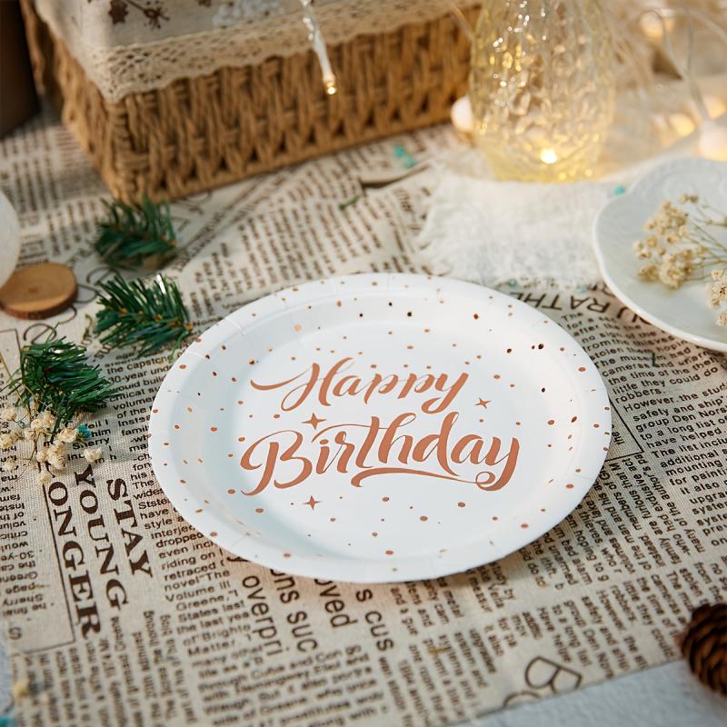 Rose Golden Party Supplies Happy Birthday Plates And Napkins Set