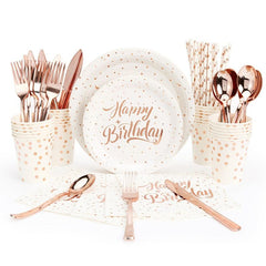 Rose Golden Party Supplies Happy Birthday Plates And Napkins Set