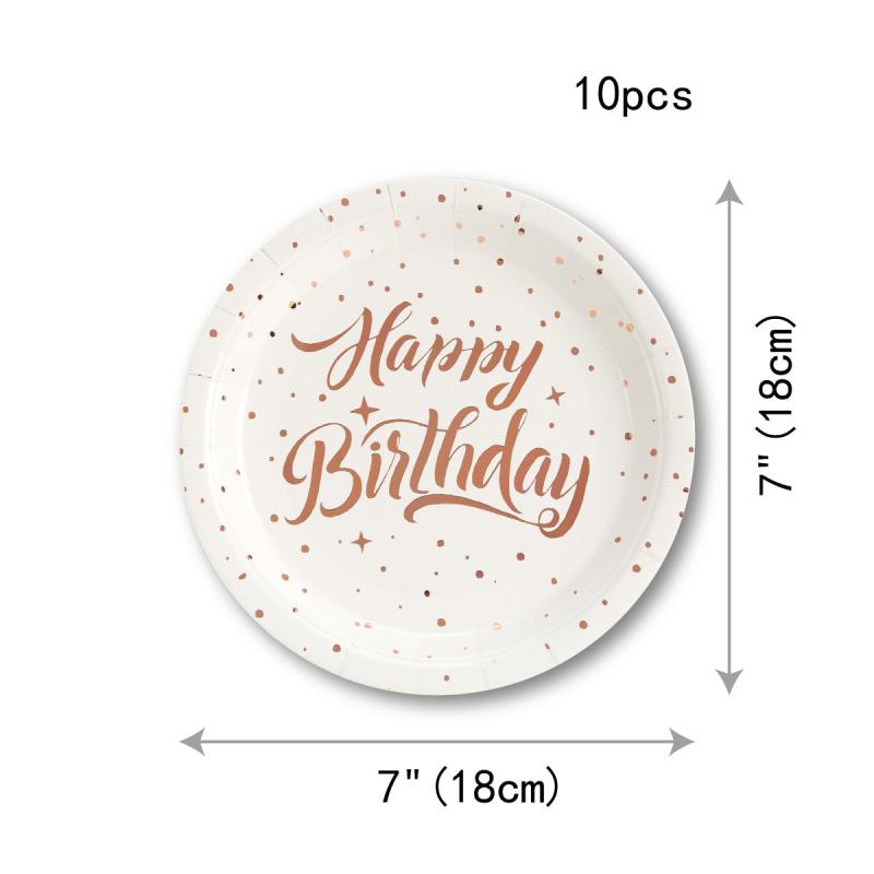 Rose Golden Party Supplies Happy Birthday Plates And Napkins Set