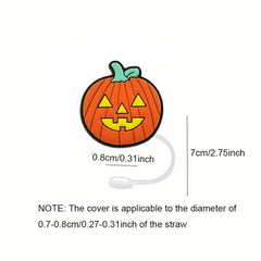 16pcs Halloween Straw Tips Cover Pumpkin Skeleton Ghost Straw Silicone Stopper