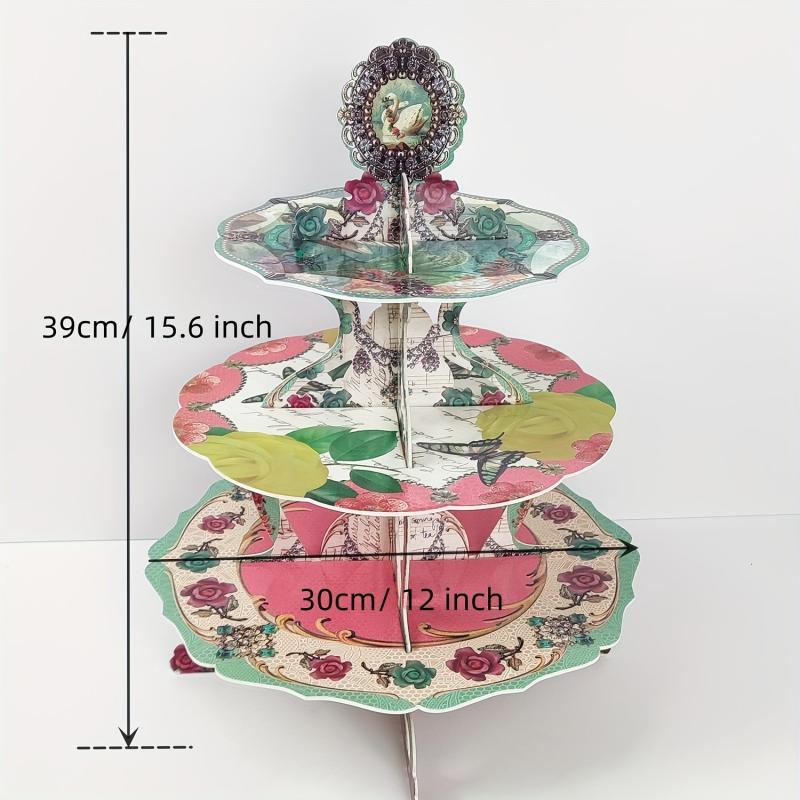 3-Tier Disposable Cupcake Stand Cake Tray for Tea Party Decoration