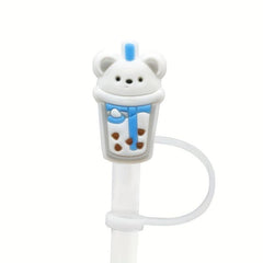 1PC Animal Drink Silicone Straw Tips Cover Reusable Drinking Straw Toppers Dust