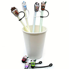 1PC Animal Drink Silicone Straw Tips Cover Reusable Drinking Straw Toppers Dust