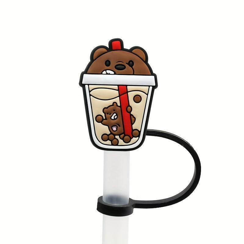 1PC Animal Drink Silicone Straw Tips Cover Reusable Drinking Straw Toppers Dust