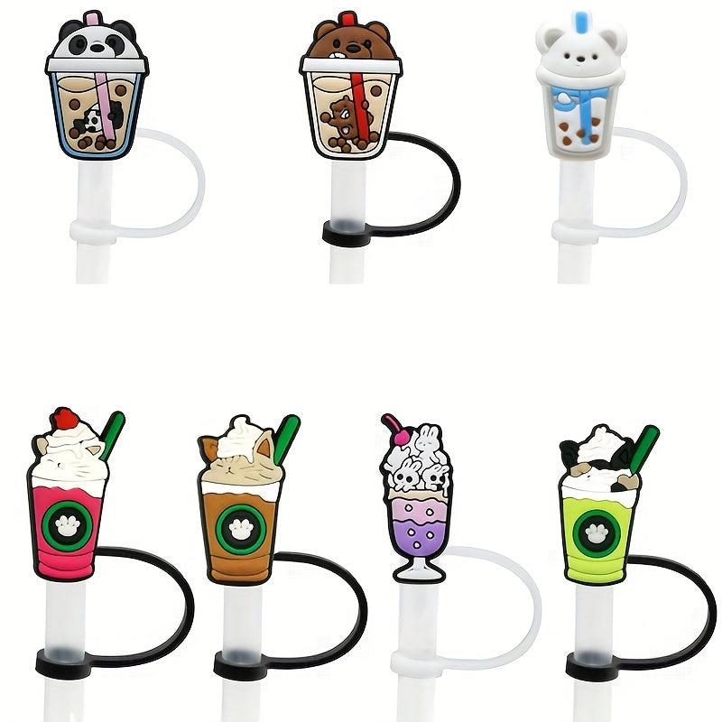 1PC Animal Drink Silicone Straw Tips Cover Reusable Drinking Straw Toppers Dust