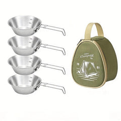 4pcs Stainless Steel Camping Cups & Bowl Set with Storage Bag