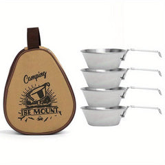 4pcs Stainless Steel Camping Cups & Bowl Set with Storage Bag