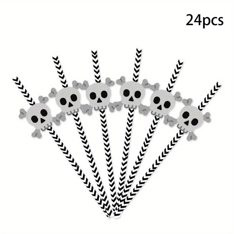 24pcs Halloween Plastic Reusable Drinking Straws Pumpkin Wizard Pattern