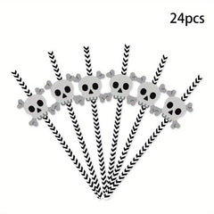 24pcs Halloween Plastic Reusable Drinking Straws Pumpkin Wizard Pattern