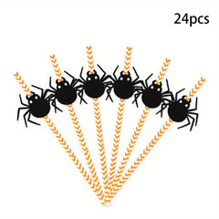 24pcs Halloween Plastic Reusable Drinking Straws Pumpkin Wizard Pattern