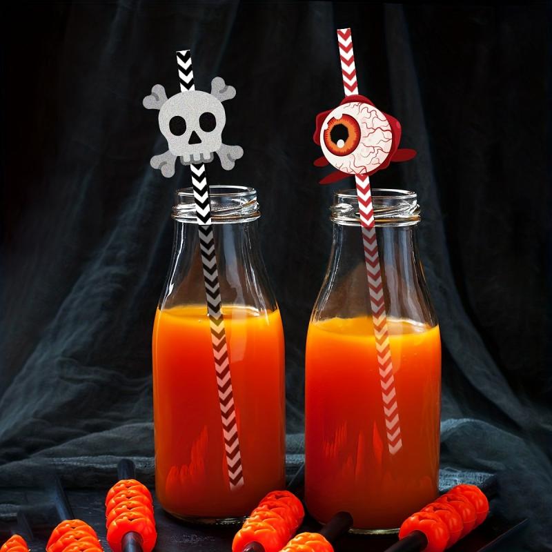 24pcs Halloween Plastic Reusable Drinking Straws Pumpkin Wizard Pattern