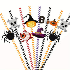 24pcs Halloween Plastic Reusable Drinking Straws Pumpkin Wizard Pattern