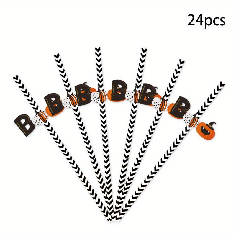 24pcs Halloween Plastic Reusable Drinking Straws Pumpkin Wizard Pattern