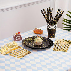 24pcs Polka Dots Disposable Plates Cups Straws Set