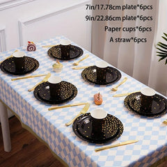 24pcs Polka Dots Disposable Plates Cups Straws Set