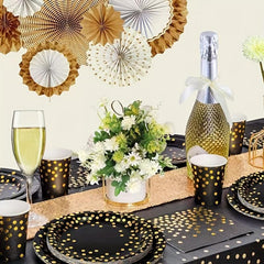 24pcs Polka Dots Disposable Plates Cups Straws Set