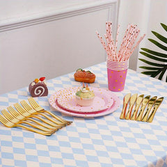 24pcs Polka Dots Disposable Plates Cups Straws Set
