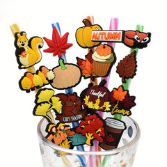 20pcs Autumn Pumpkin Maple Leaf Straw Toppers Charms