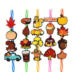 20pcs Autumn Pumpkin Maple Leaf Straw Toppers Charms