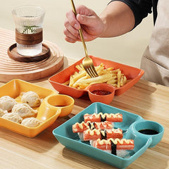 Dumpling Plate With Sauce Dish Square Serving Platter