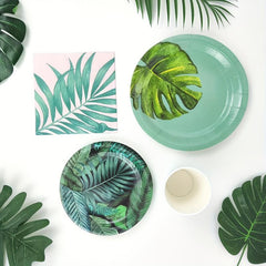 16pcs Monstera Leaf Disposable Dinnerware Set Party Decor