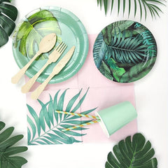 16pcs Monstera Leaf Disposable Dinnerware Set Party Decor