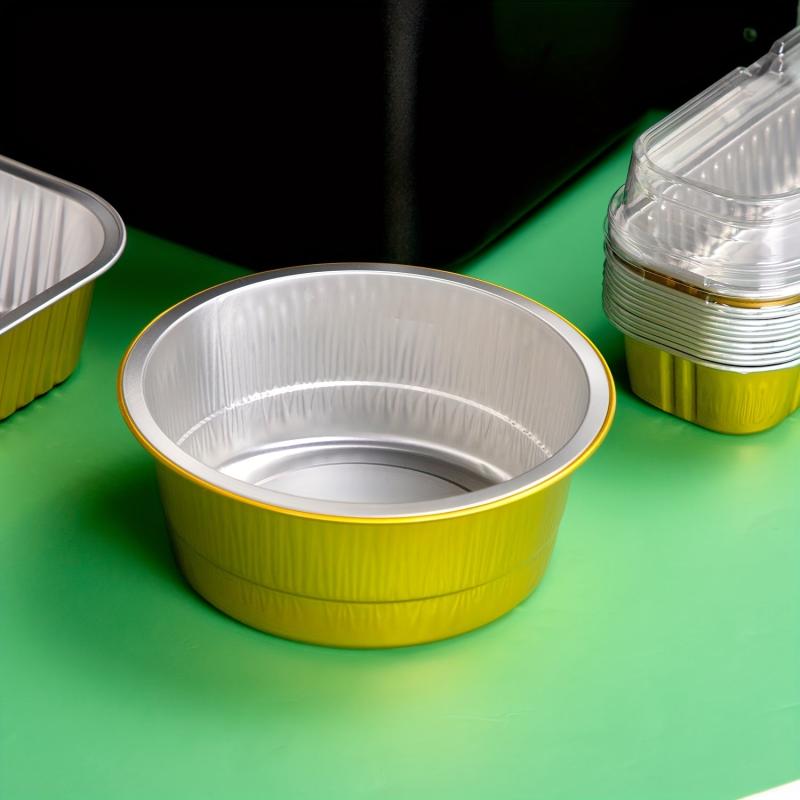10pcs Round Disposable Golden Foil Boxes for Baking Molds