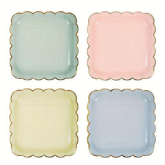 8pcs Disposable Paper Plate Afternoon Tea Party Cake Plate Solid Square Plates