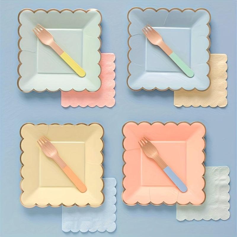 8pcs Disposable Paper Plate Afternoon Tea Party Cake Plate Solid Square Plates