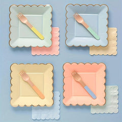8pcs Disposable Paper Plate Afternoon Tea Party Cake Plate Solid Square Plates
