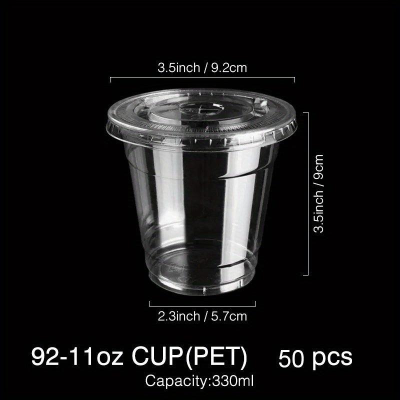50pcs Clear Plastic Cups With Lids 9oz 11oz Disposable Drinking Glasses